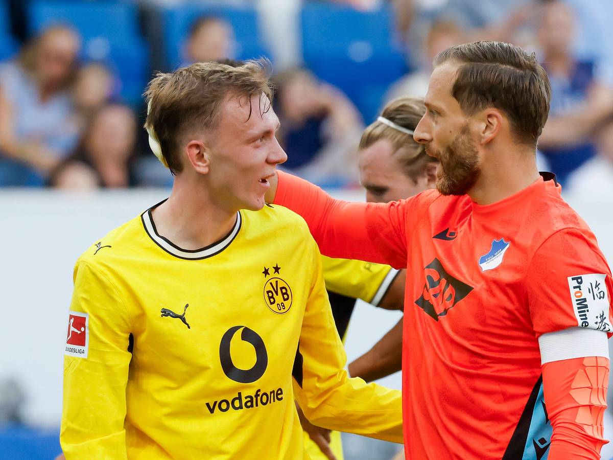 Oliver Baumann fasst Maximilian Beier an den Kopf.