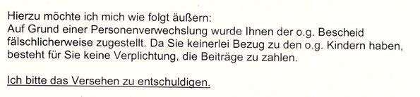 Auszug aus dem Schreiben der Stadt Köln.