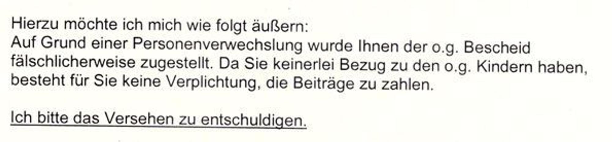 Auszug aus dem Schreiben der Stadt Köln.