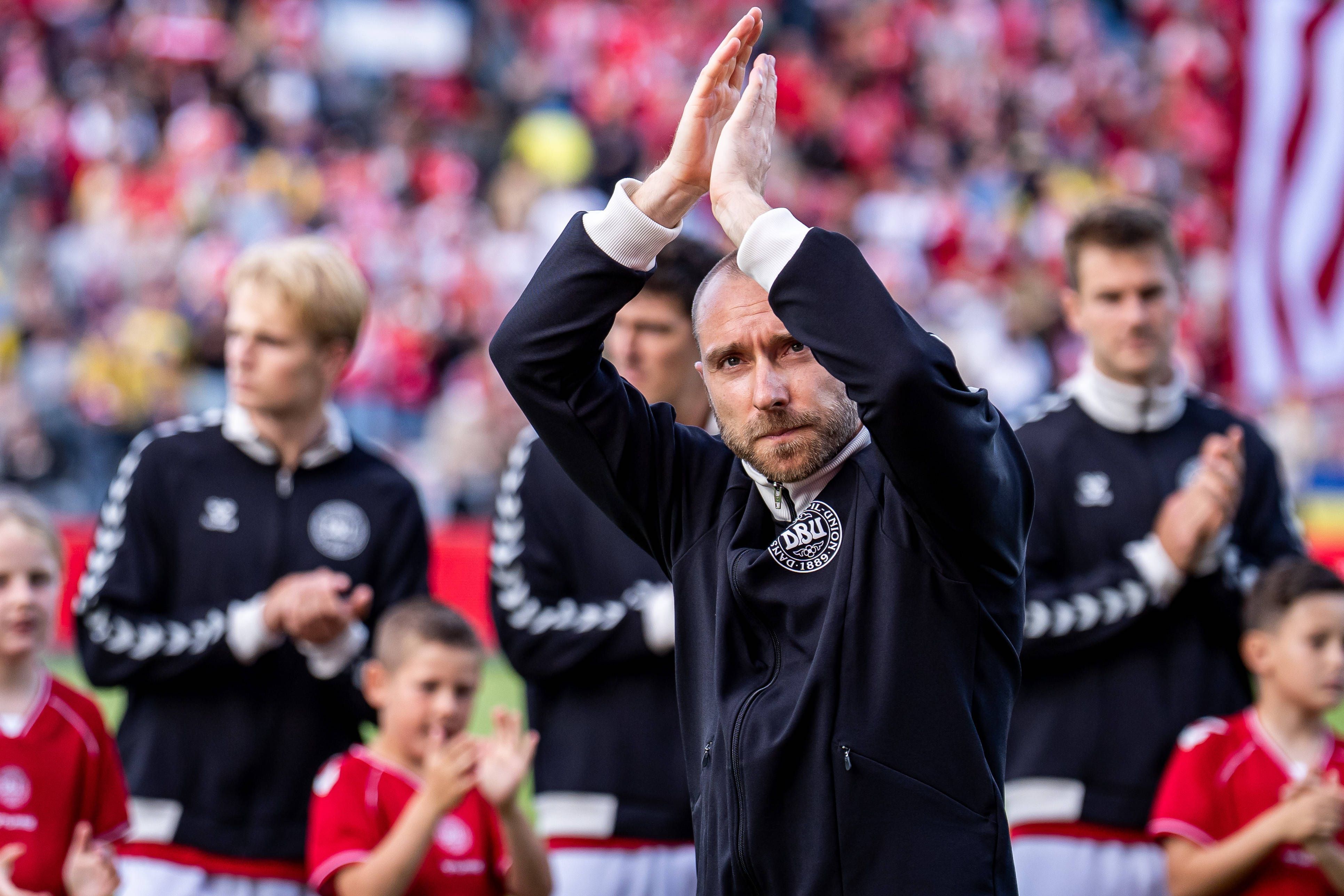 Christian Eriksen vor seinem Zusammenbruch im Länderspiel gegen die Ukraine.