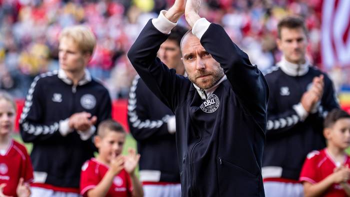 Christian Eriksen vor seinem Zusammenbruch im Länderspiel gegen die Ukraine.