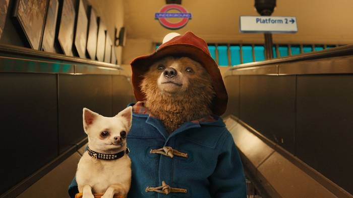 Das Schild „Auf der Rolltreppe müssen Hunde getragen werden“ nimmt der Großstadtneuling Paddington sehr genau ... (Bild: RTL / P&Co. Ltd.SC 2014. Licensed on behalf of Studiocanal S.A. by Copyrights Group)