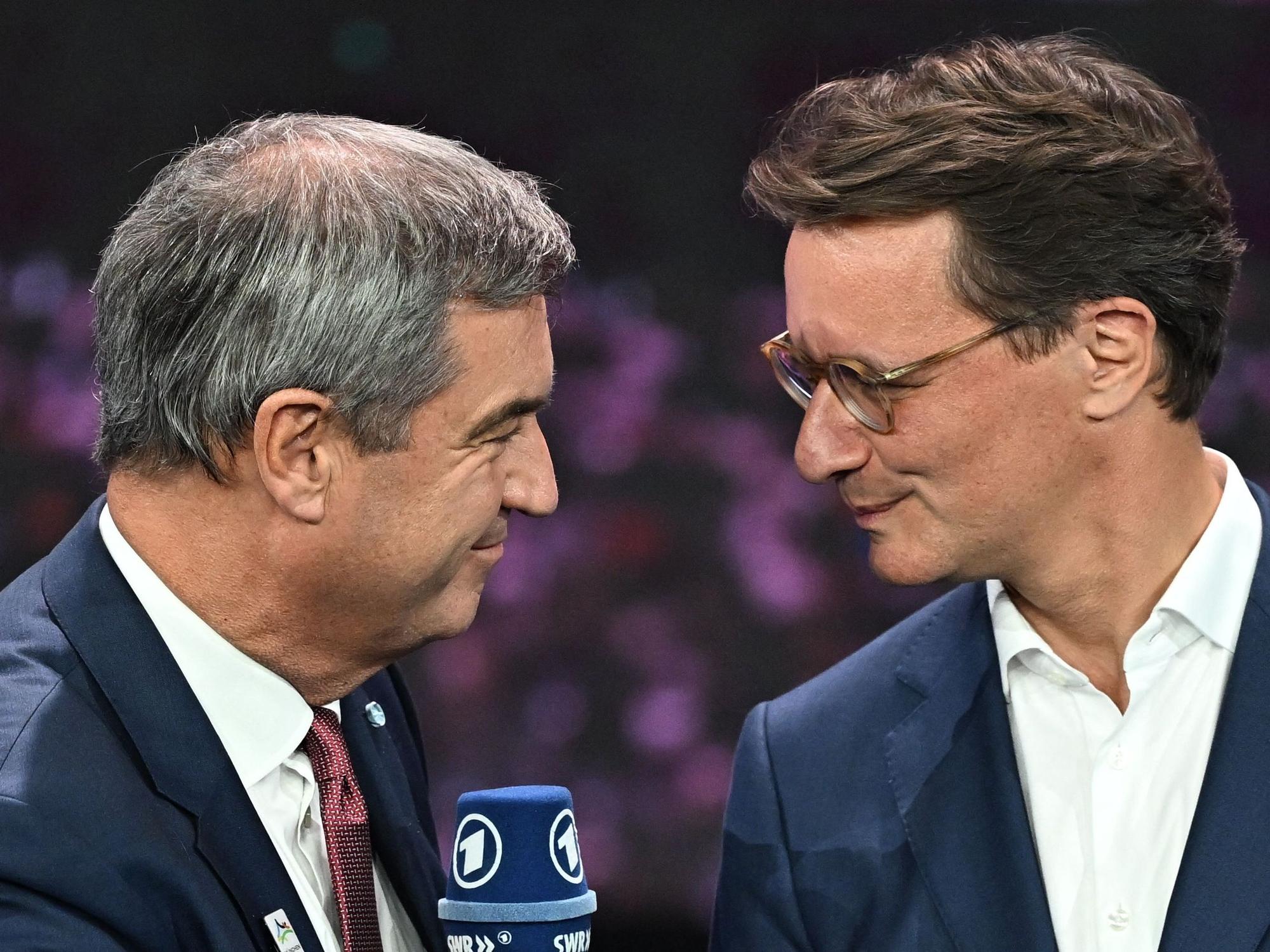Wollen die Olympischen Spiele gemeinsam nach Deutschland holen: Bayerns Ministerpräsident Markus Söder und sein NRW-Kollege Hendrik Wüst (v.l.)