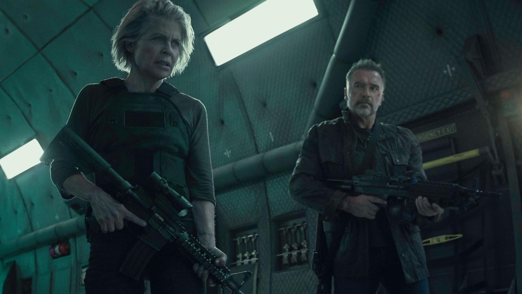 Linda Hamilton und Arnold Schwarzenegger waren in „Dark Fate“ zum letzten Mal in einem „Terminator“-Film zu sehen. Mit der Figur Sarah Connor sei sie „fertig“, erklärte die Schauspielerin in einem Interview. (Bild: 2019 Twentieth Century Fox)