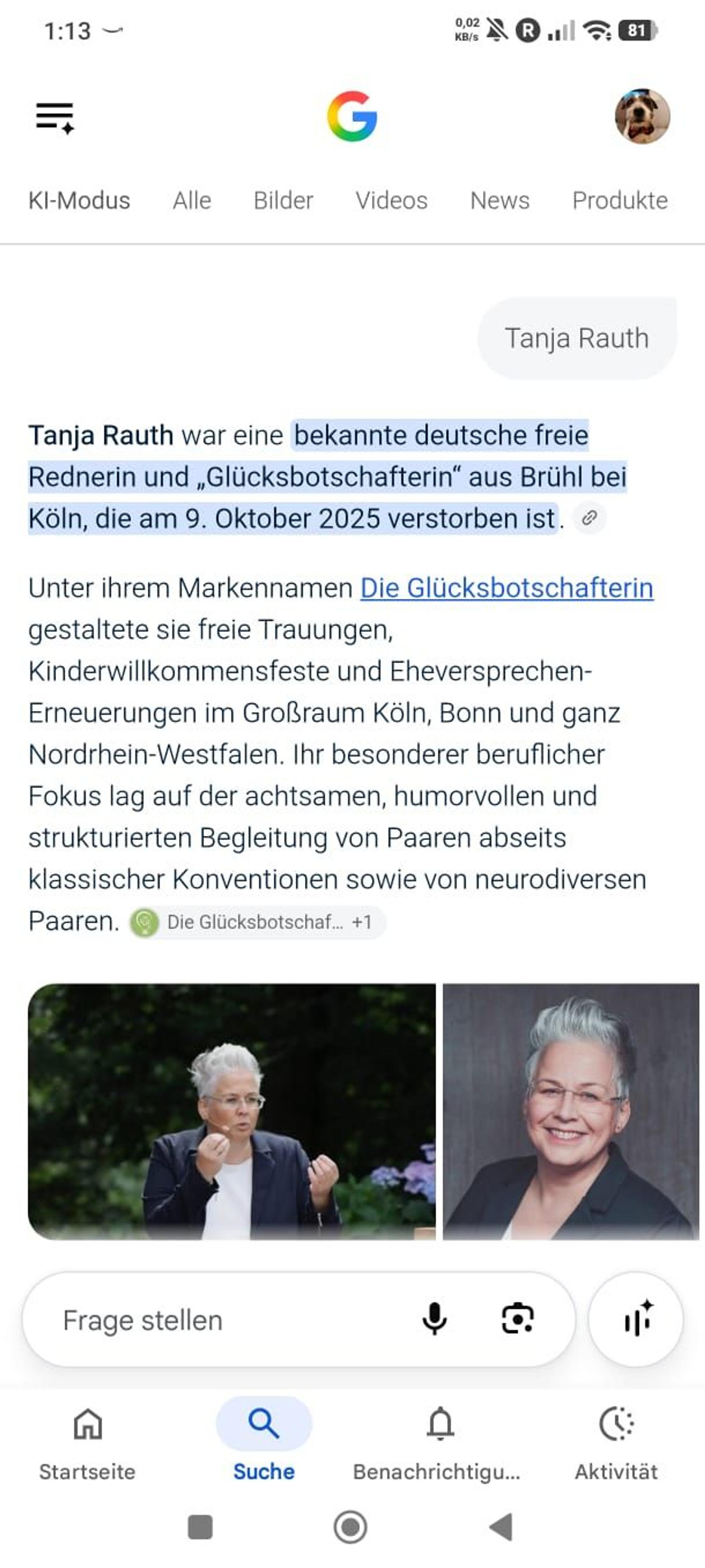 Ein Screenshot beweist, dass KI Tanja Rauth sterben lie.