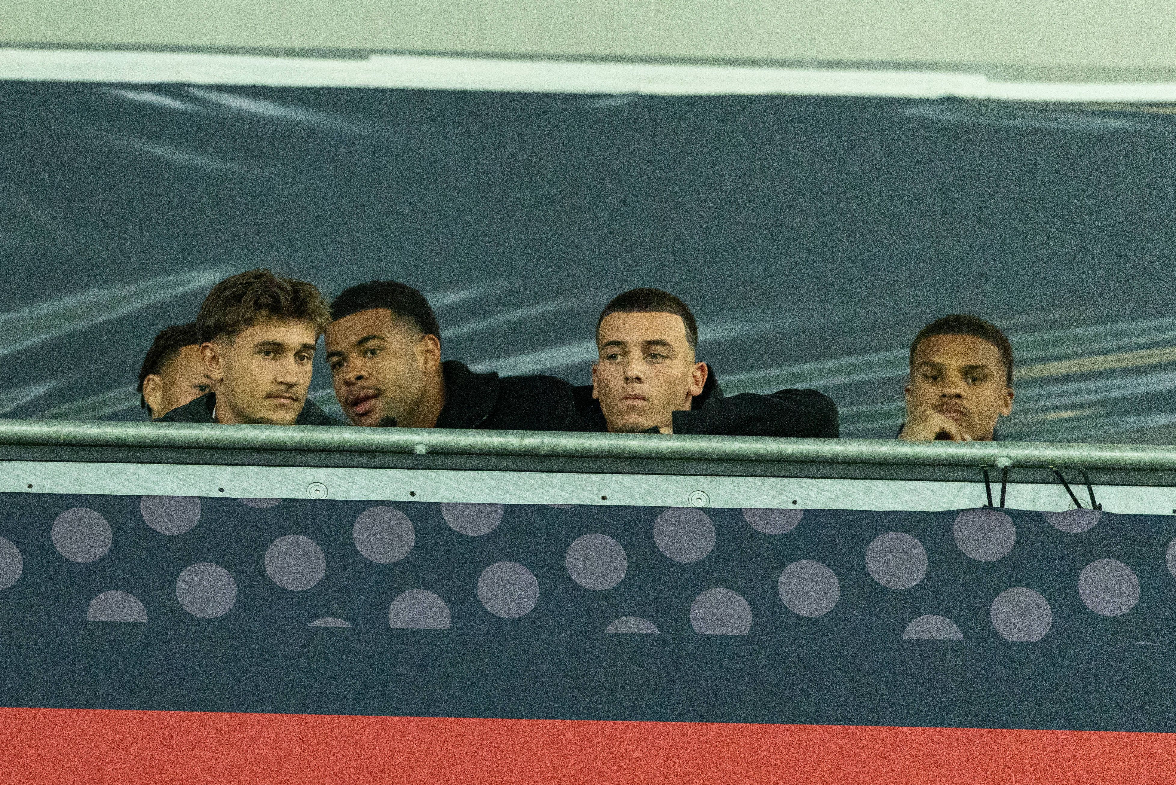 Saßen am Sonntag (27. September 2026) in der WWK-Arena Augsburg beim Länderspiel Deutschland gegen Griechenland: Tom Bischof, Noah Atubolu, Said El Mala und Malick Thiaw (v.l.).