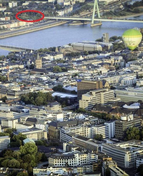 Der rote Kreis zeigt den Standort des geplanten Hochhauses an.