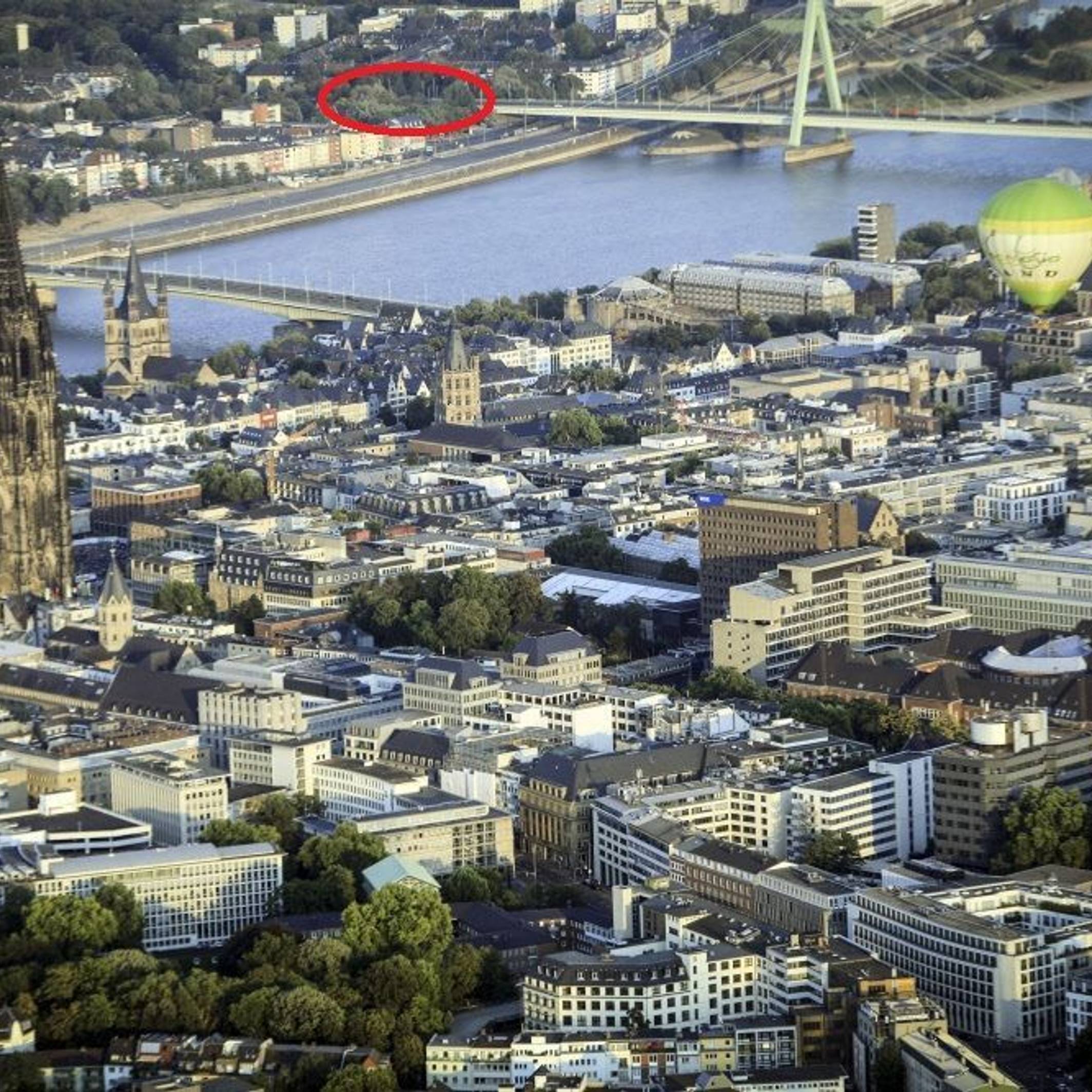 Der rote Kreis zeigt den Standort des geplanten Hochhauses an.