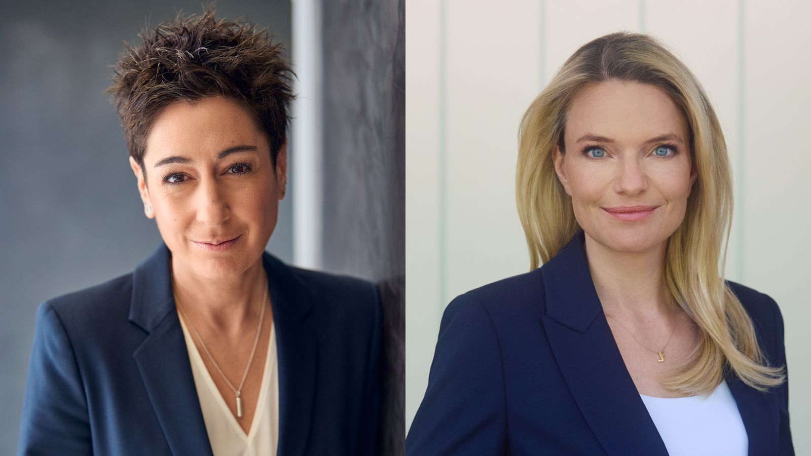 Die ZDF-Journalistinnen Dunja Hayali (links) und Sarah Tacke werden mit dem Hanns-Joachim-Friedrichs-Preis ausgezeichnet. (Bild: ZDF/ Klaus Weddig/ Bo Lelewel/[M])