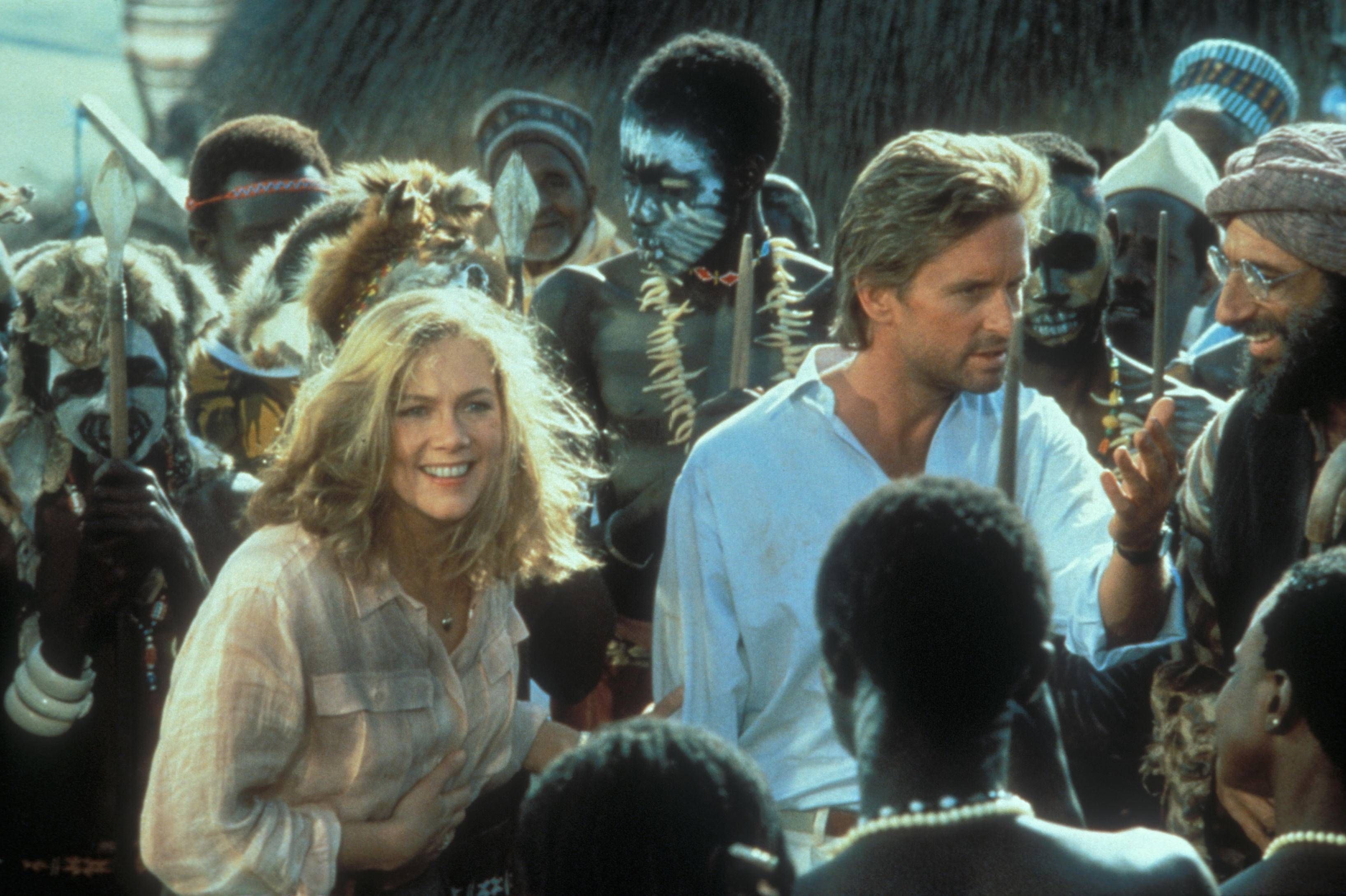 Kathleen Turner und Michael Douglas in „Auf der Jagd nach dem Juwel vom Nil“.
