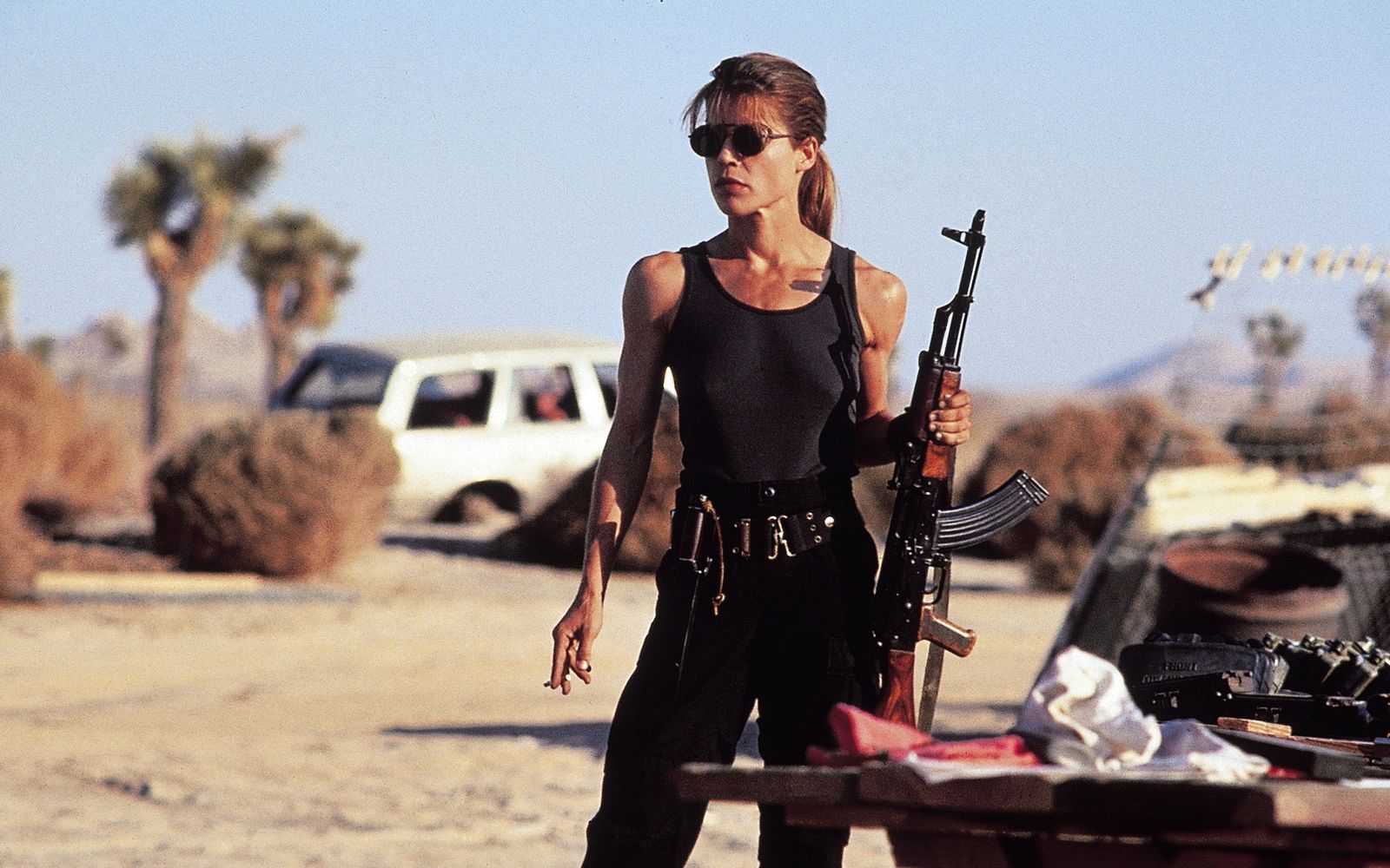 Sarah Connor (Linda Hamilton) ist zunächst misstrauisch, was den Terminator angeht. Immerhin hatte ein anderes Modell seiner Art mal versucht, sie zu töten. (Bild:  1991 STUDIOCANAL. All Rights Reserved.)