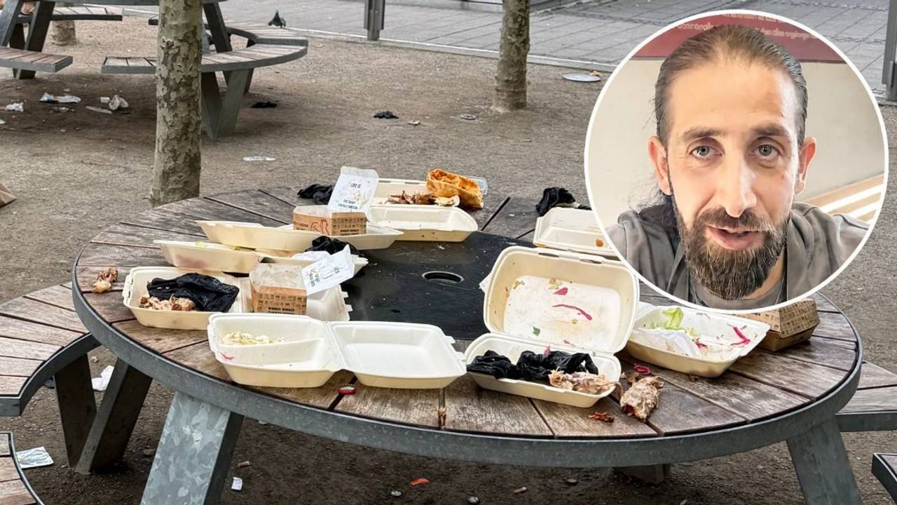 Müll vom „Nhas City Chicken“ auf dem Maus-Platz beim WDR. Omar Nhas entschuldigt sich.