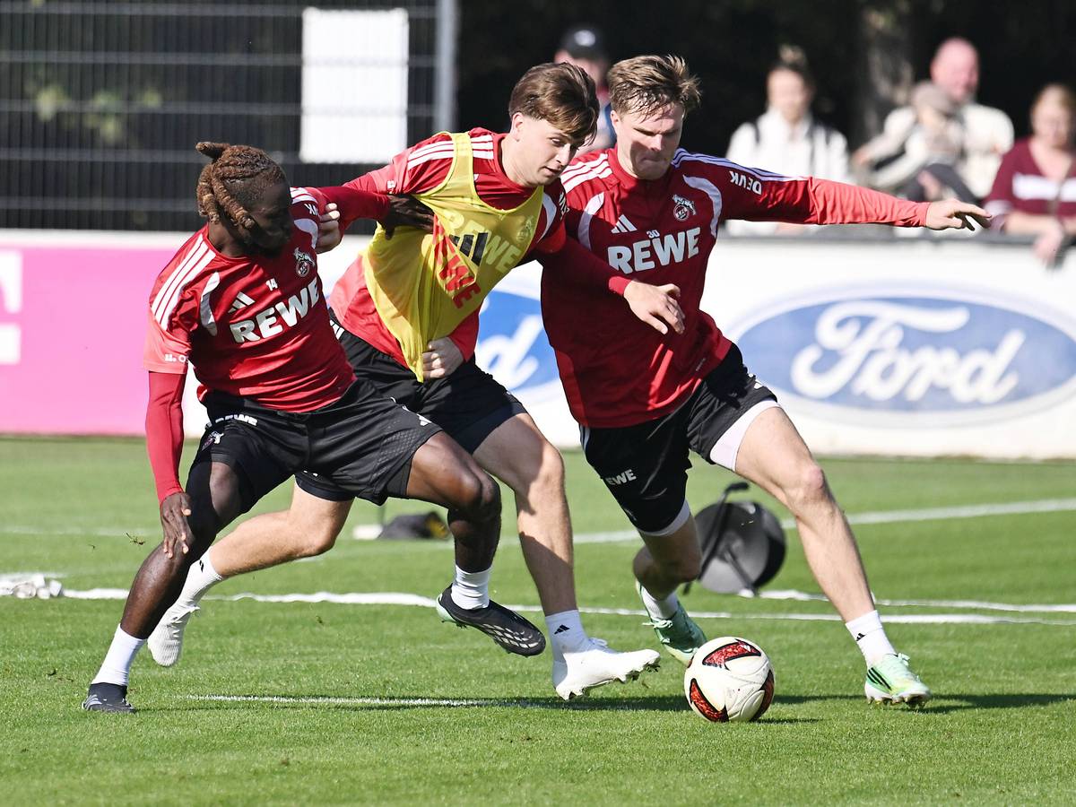 Gideon Mensah, Mikey Moore und Marius Bülter (v.l.) trainieren in Köln