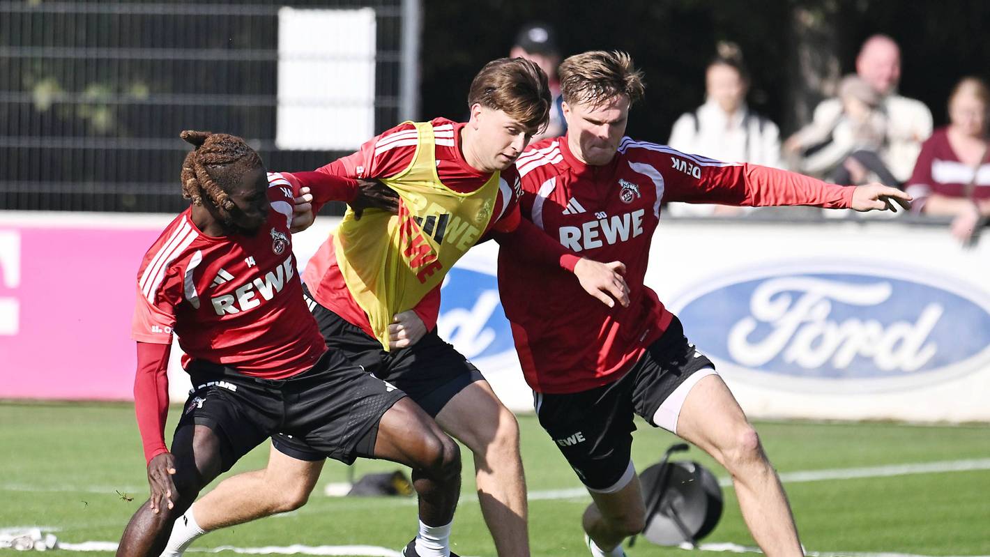 Gideon Mensah, Mikey Moore und Marius Bülter (v.l.) trainieren in Köln