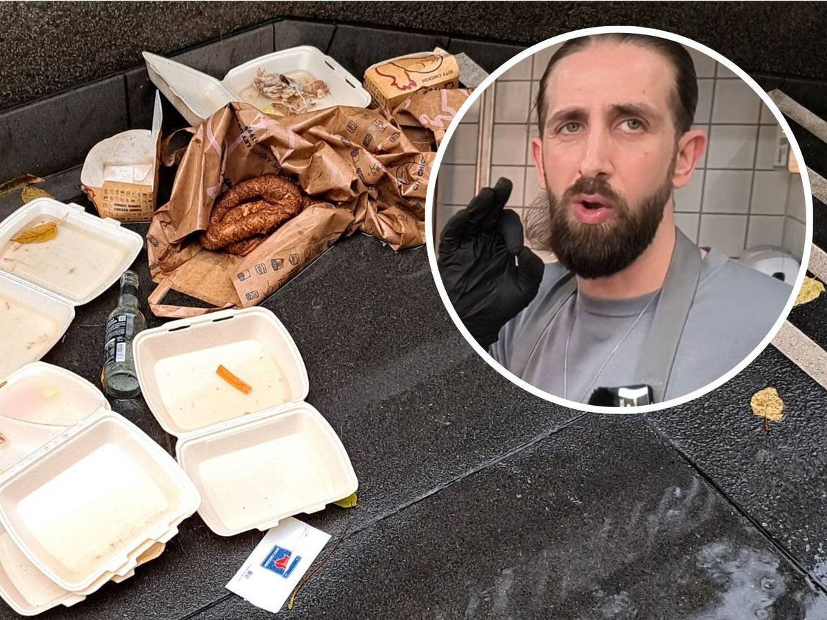 Müll von „Nhas City Chicken“ an der KVB-Haltestelle Apellhofplatz