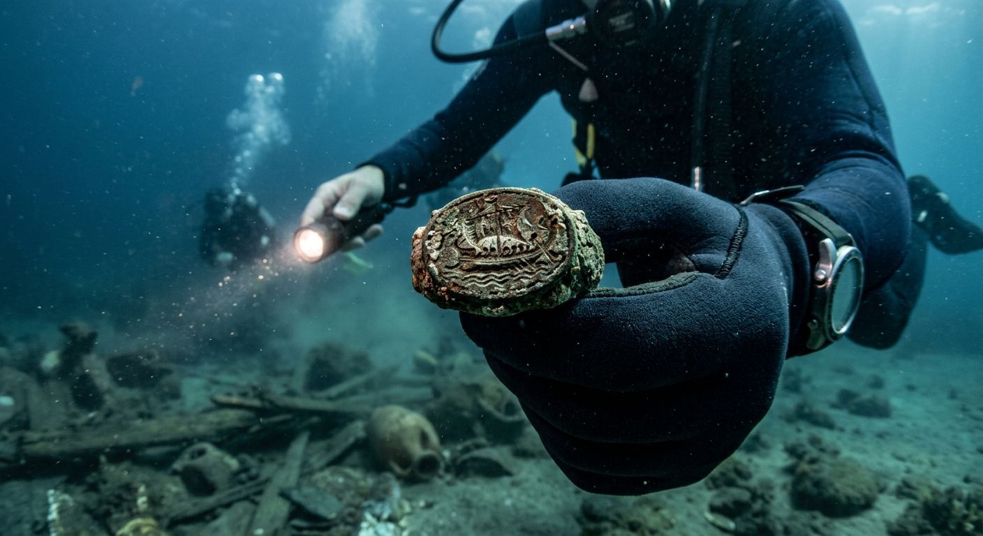 Taucher mit Ring im Meer.
