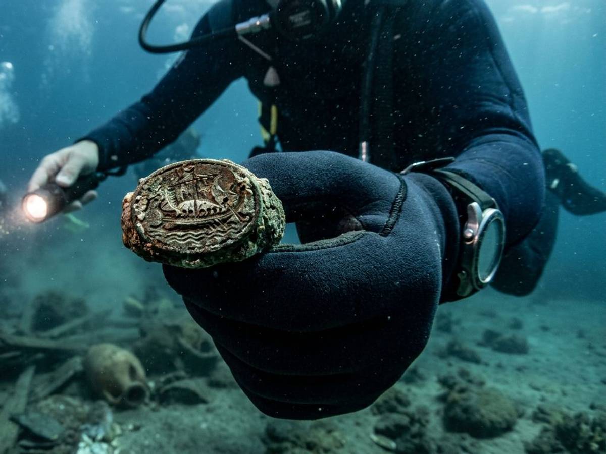 Taucher mit Ring im Meer.
