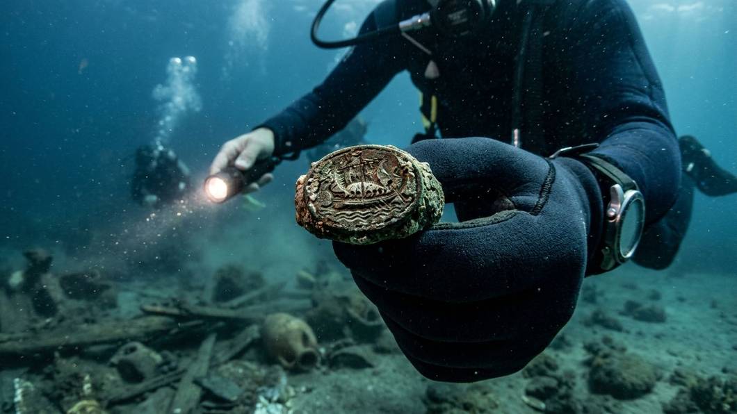 Taucher mit Ring im Meer.