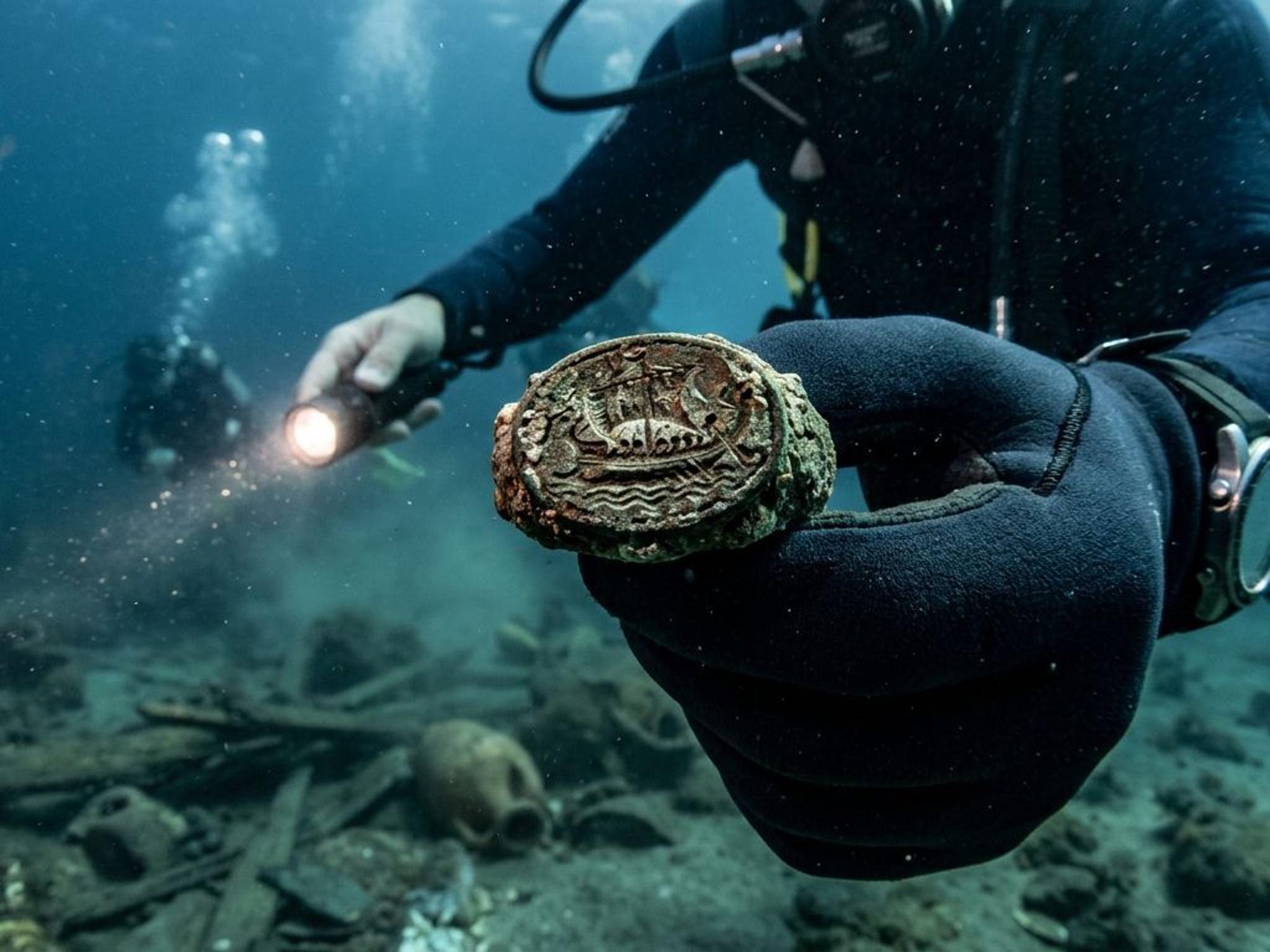 Taucher mit Ring im Meer.
