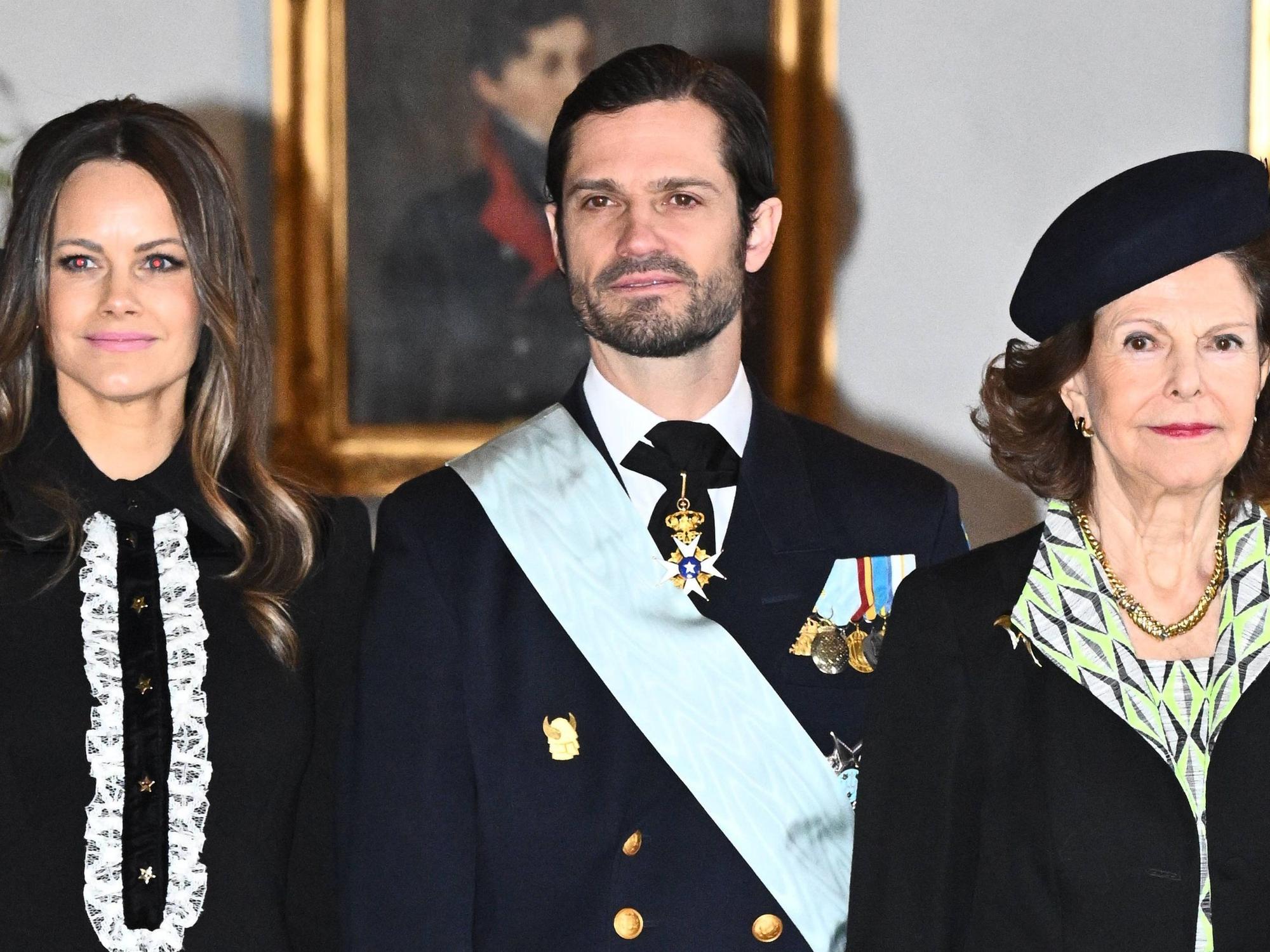Prinzessin Sofia, Prinz Carl Philip und Königin Silvia empfangen den französischen Präsidenten Emmanuel Macron und dessen Ehefrau Brigitte im Rahmen ihres zweitägigen Staatsbesuchs in Schweden.