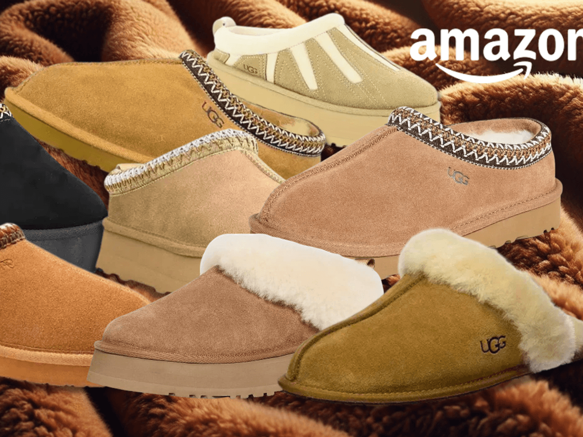 UGG Boots in verschiedenen Farben und Modellen vor einem Hintergrund weichen Plüsch Hintergrund.