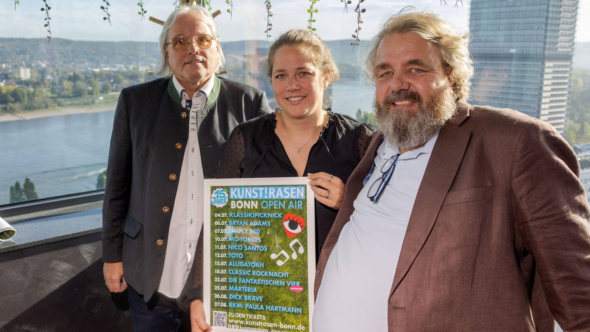 Die KunstRasen-Macher Ernst-Ludwig Hartz, Katrin Wurm und Martin Nötzel stellten das Programm der Open-Air-Saison 2027 in Bonn-Gronau vor.