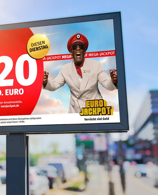 Eurojackpot-Großflächenwerbung mit dem Schriftzug „120 Mio. Euro“.