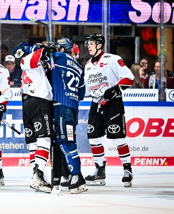 Uneinigkeiten bei den Spielern der Kölner Haie und der Iserlohn Roosters.