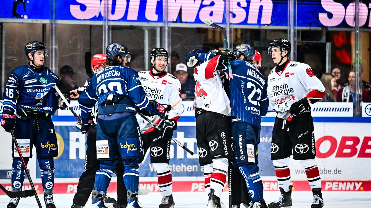 Uneinigkeiten bei den Spielern der Kölner Haie und der Iserlohn Roosters.