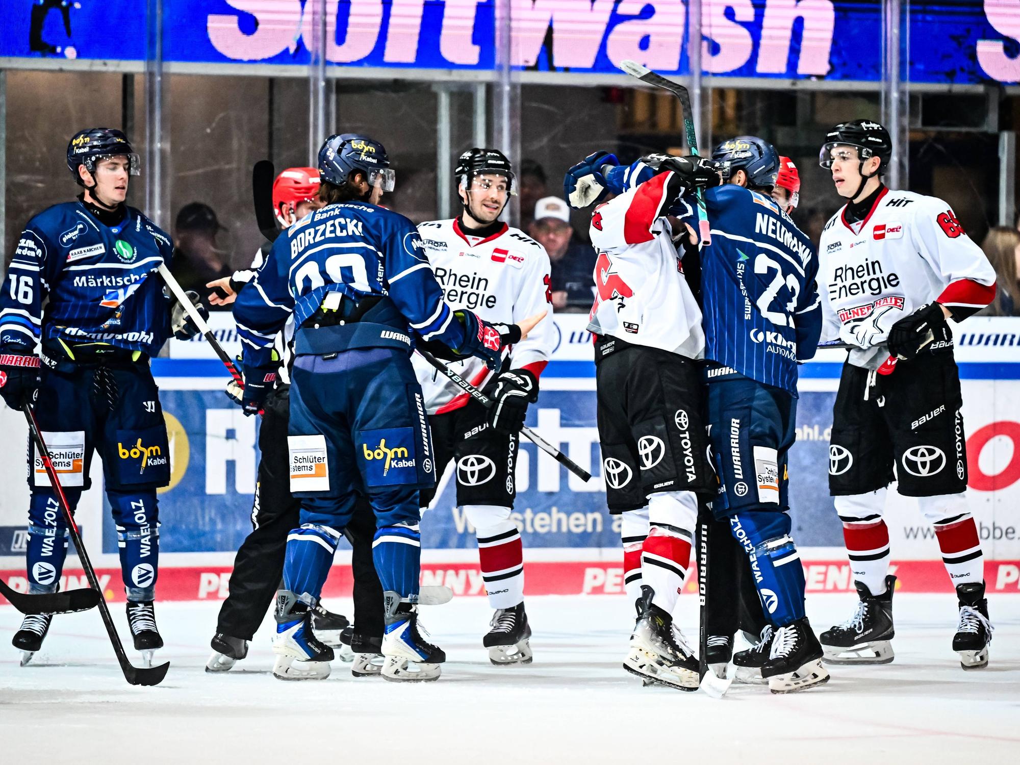 Uneinigkeiten bei den Spielern der Kölner Haie und der Iserlohn Roosters.