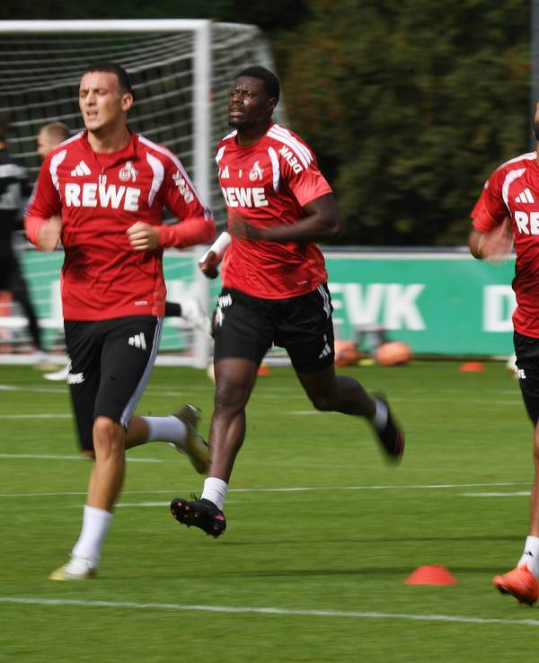 Die Spieler des 1. FC Köln laufen im Training.