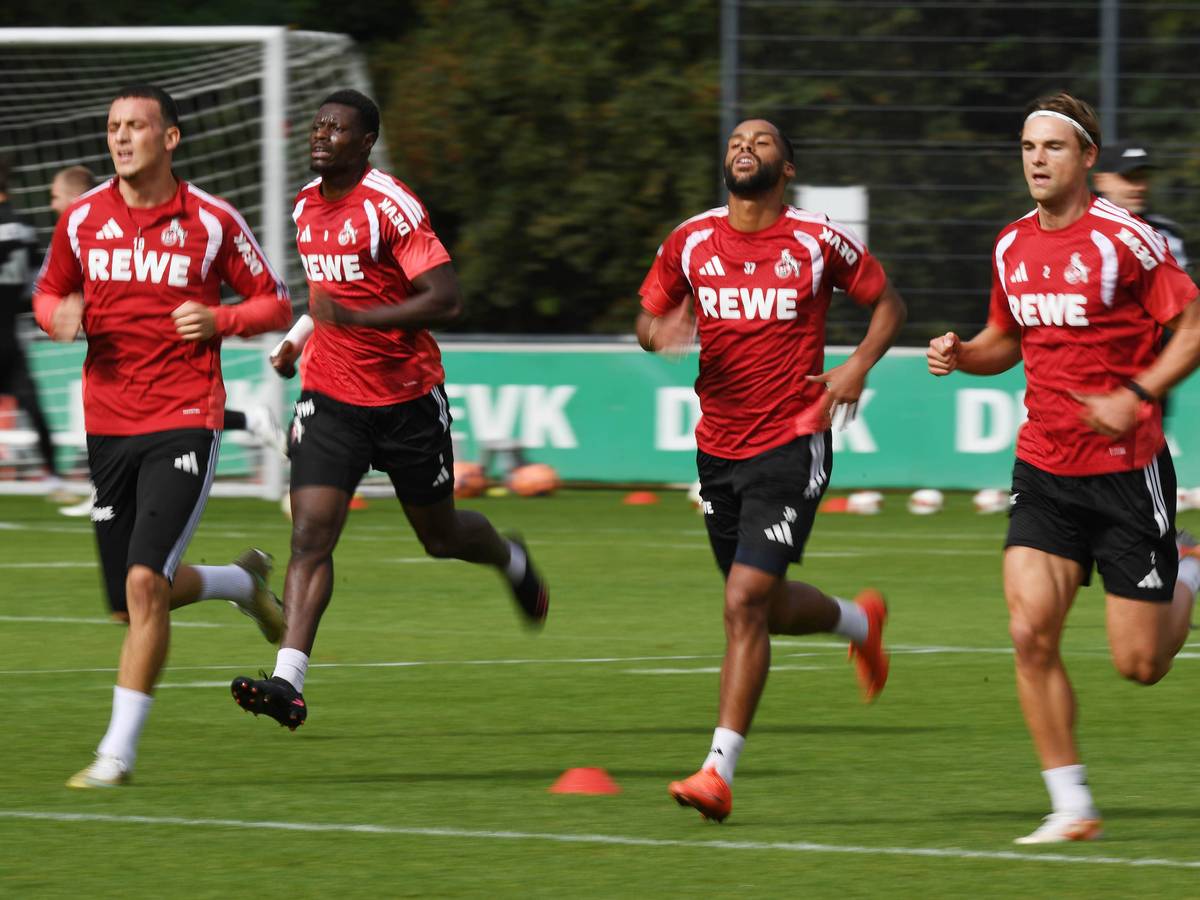 Die Spieler des 1. FC Köln laufen im Training.