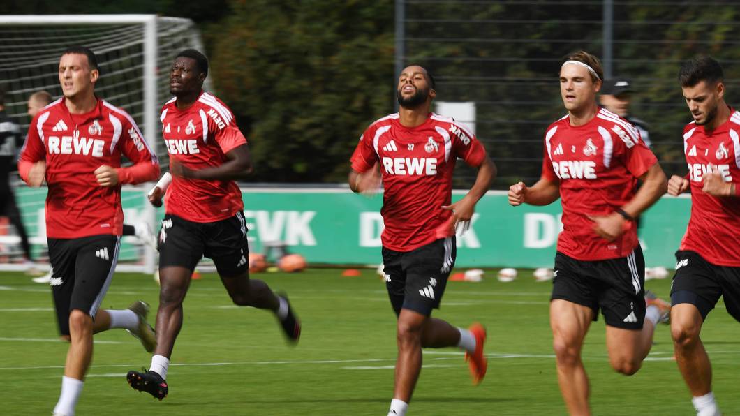 Die Spieler des 1. FC Köln laufen im Training.