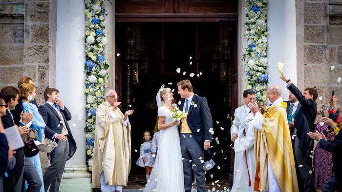 17-10-2026 Germany Wedding of Duchess Pauline of Wurttemberg and Count Constantin zu Konigsegg-Aulendorf in the former monastery church of St. Quirinus in Tegernsee. PUBLICATIONxINxGERxSUIxAUTxONLY Copyright: xPPEx