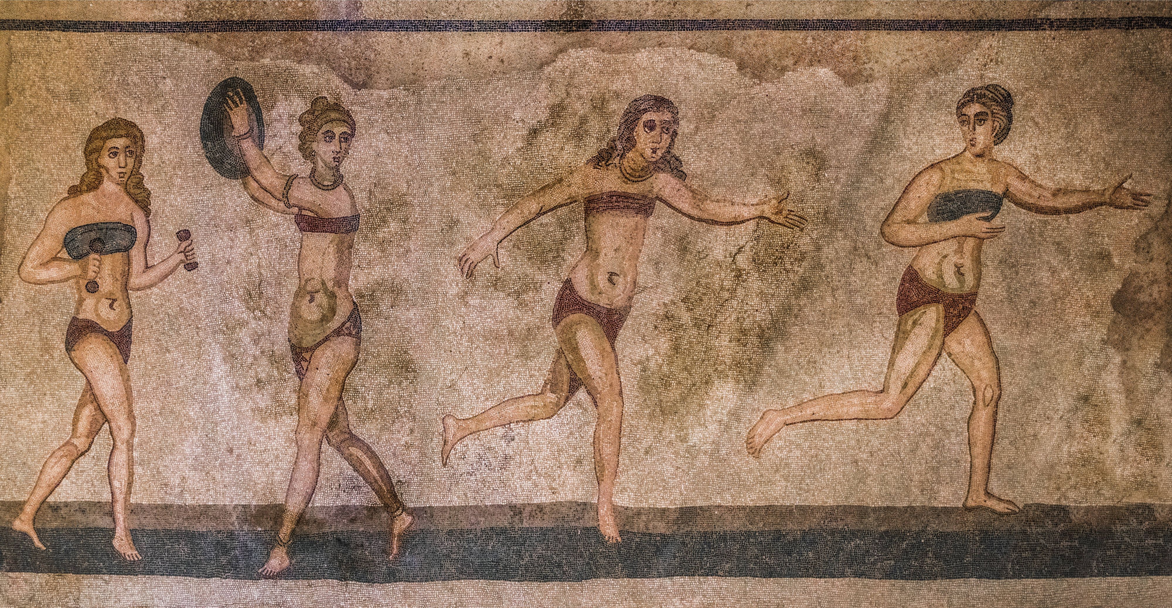 Sportlerinnen, Mosaik aus der spätrömischen Luxusvilla Romana del Casale