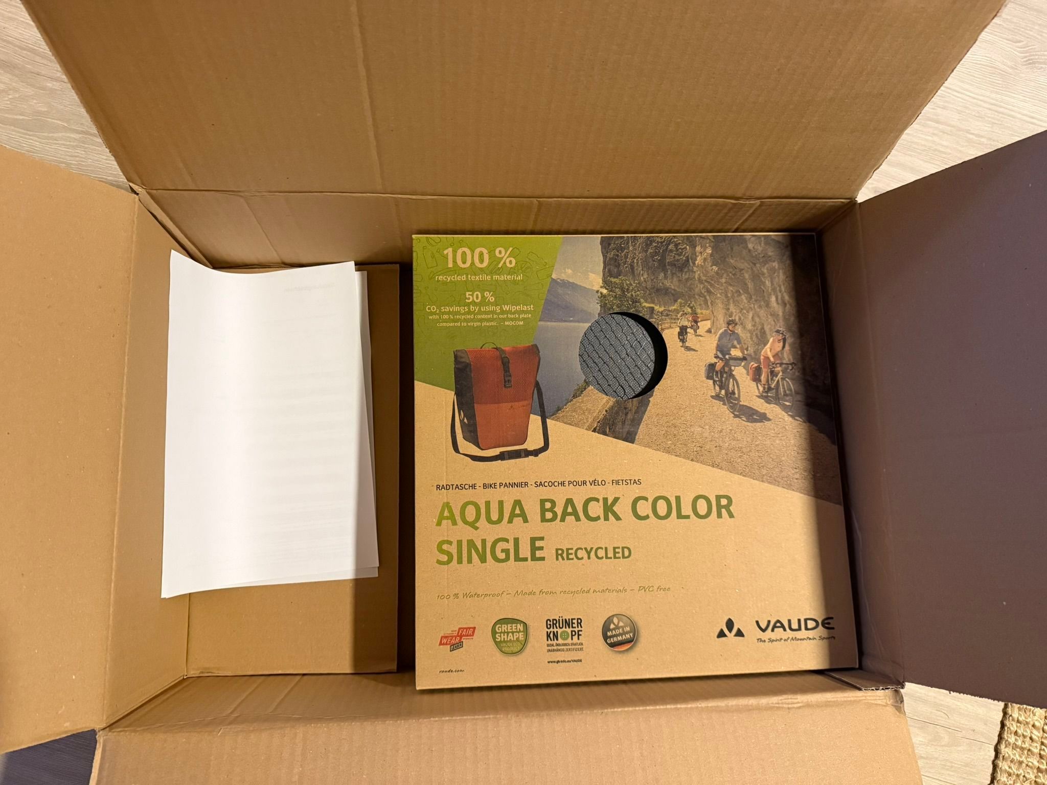 Verpackung der Aqua Back Color Single Fahrradtasche.