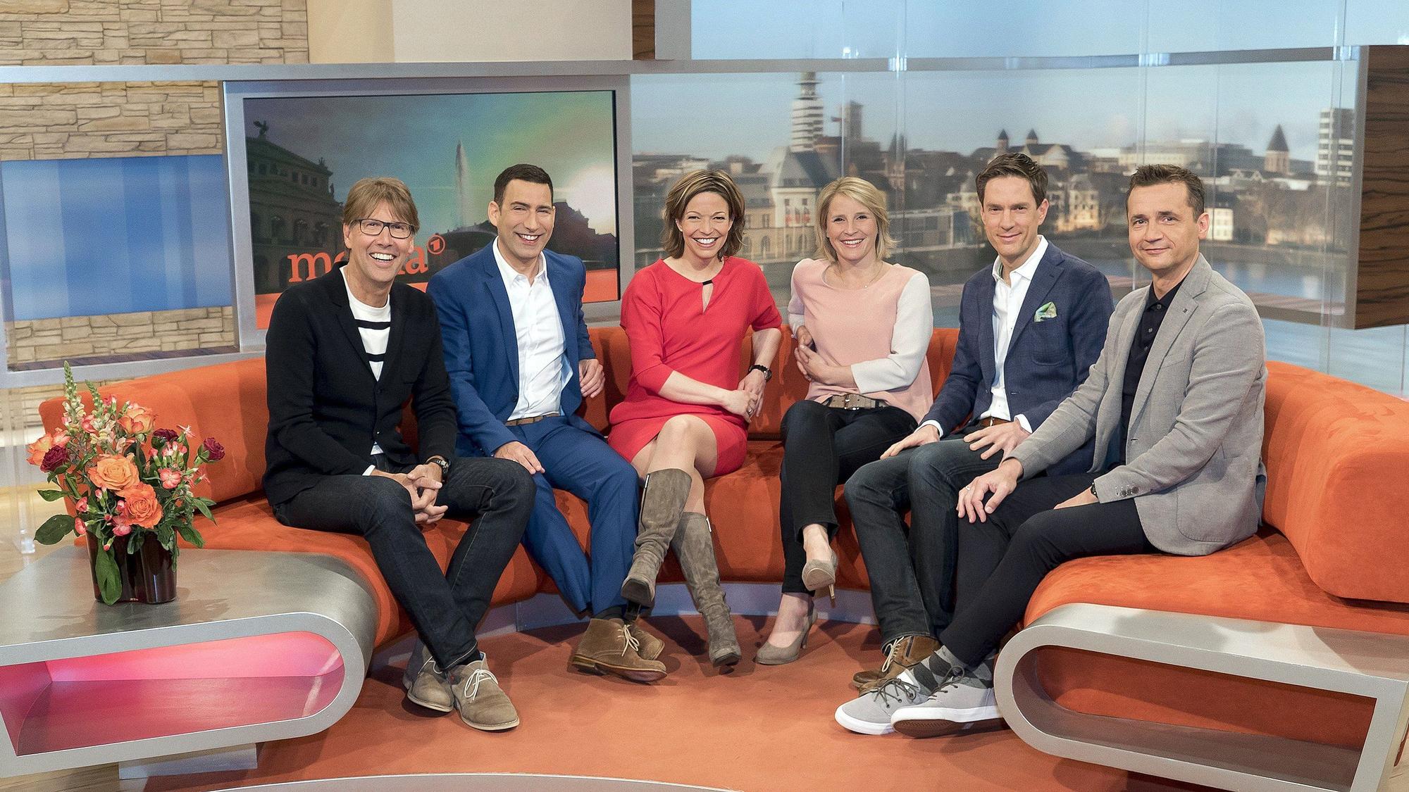 Moderatoren des ARD-Morgenmagazin: v.l.n.r. Peter Großmann, Till Nassif, Anna Planken, Susan Link, Sven Lorig und Donald Bäcker