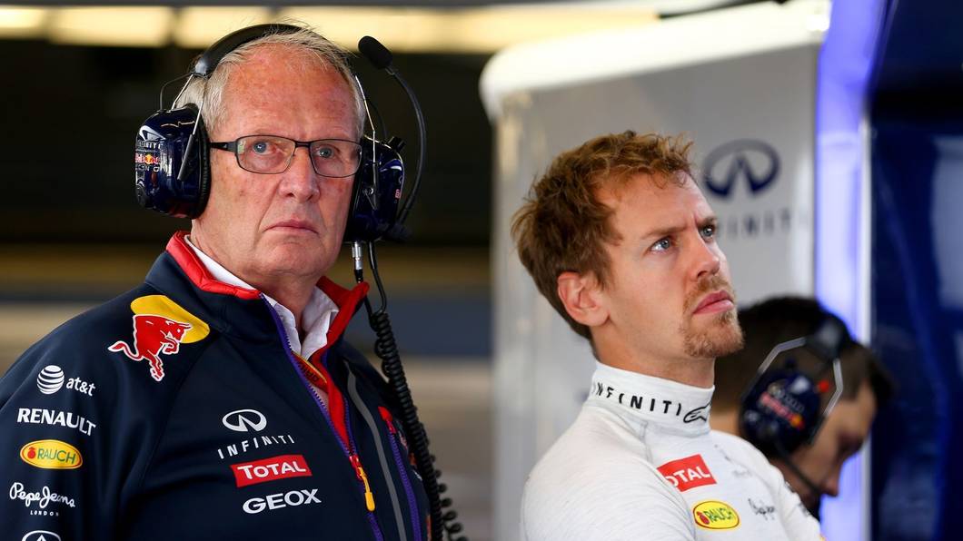 Sebastian Vettel (rechts) und Dr. Helmut Marko arbeiteten erfolgreich beim Formel-1-Rennstall Red Bull zusammen. (Bild: 2014 Getty Images/Clive Mason)