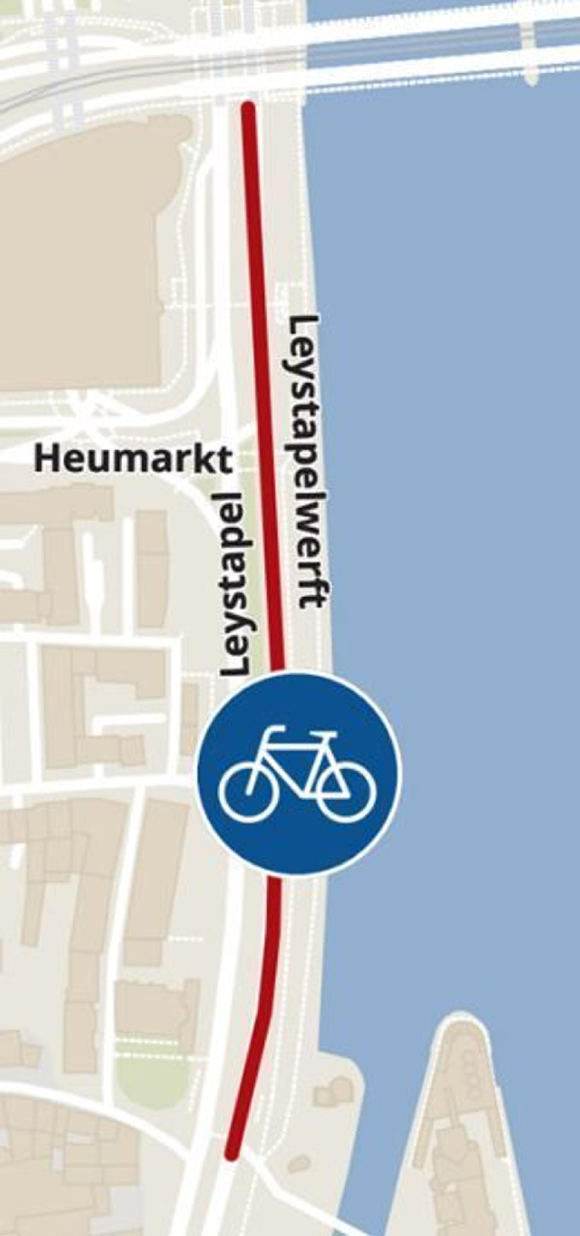 Radweg auf der Rheinuferstraße zwischen Schokoladenmuseum und Rheinufertunnel