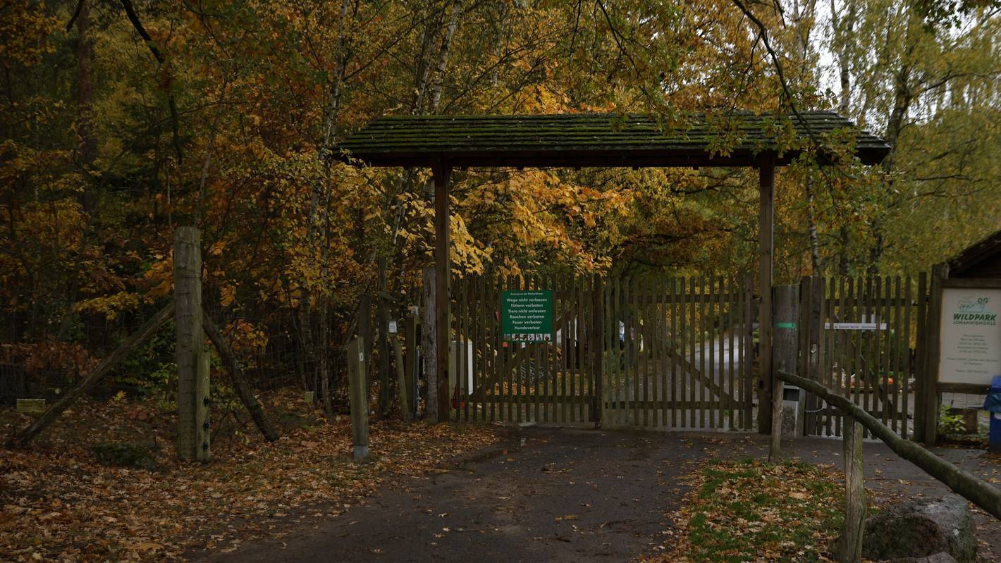 28.10.2026, Brandenburg, Baruth: Blick auf den Eingangsbereich zum Wildpark Johannismühle. Ein Kind ist bei der Attacke eines oder mehrerer Tiere im brandenburgischen Wildpark Johannismühle schwer verletzt worden. Foto: Carsten Koall/dpa +++ dpa-Bildfunk +++