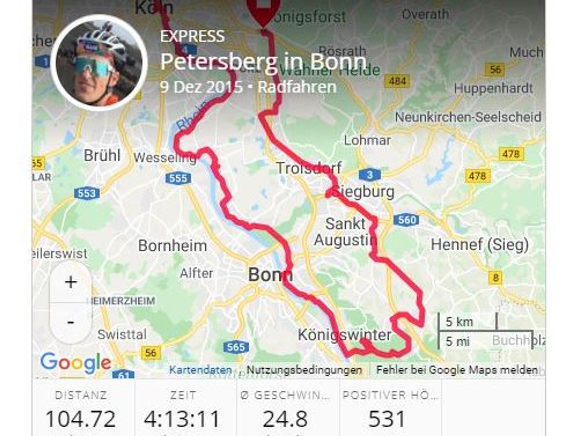 Karte zeigt eine Route an.
