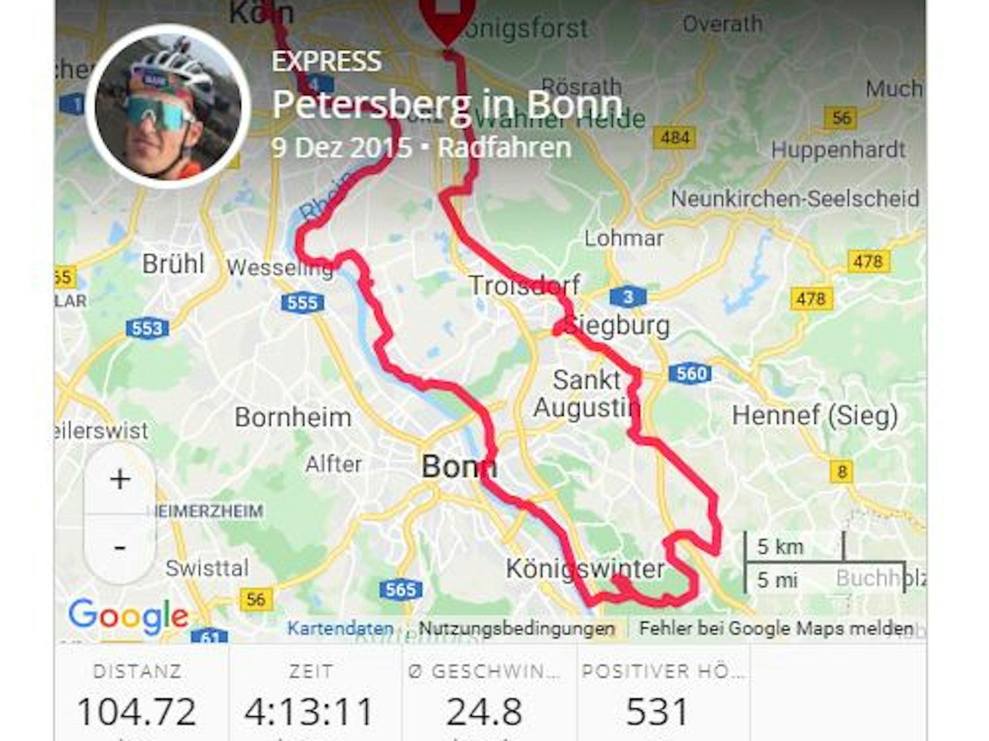 Karte zeigt eine Route an.