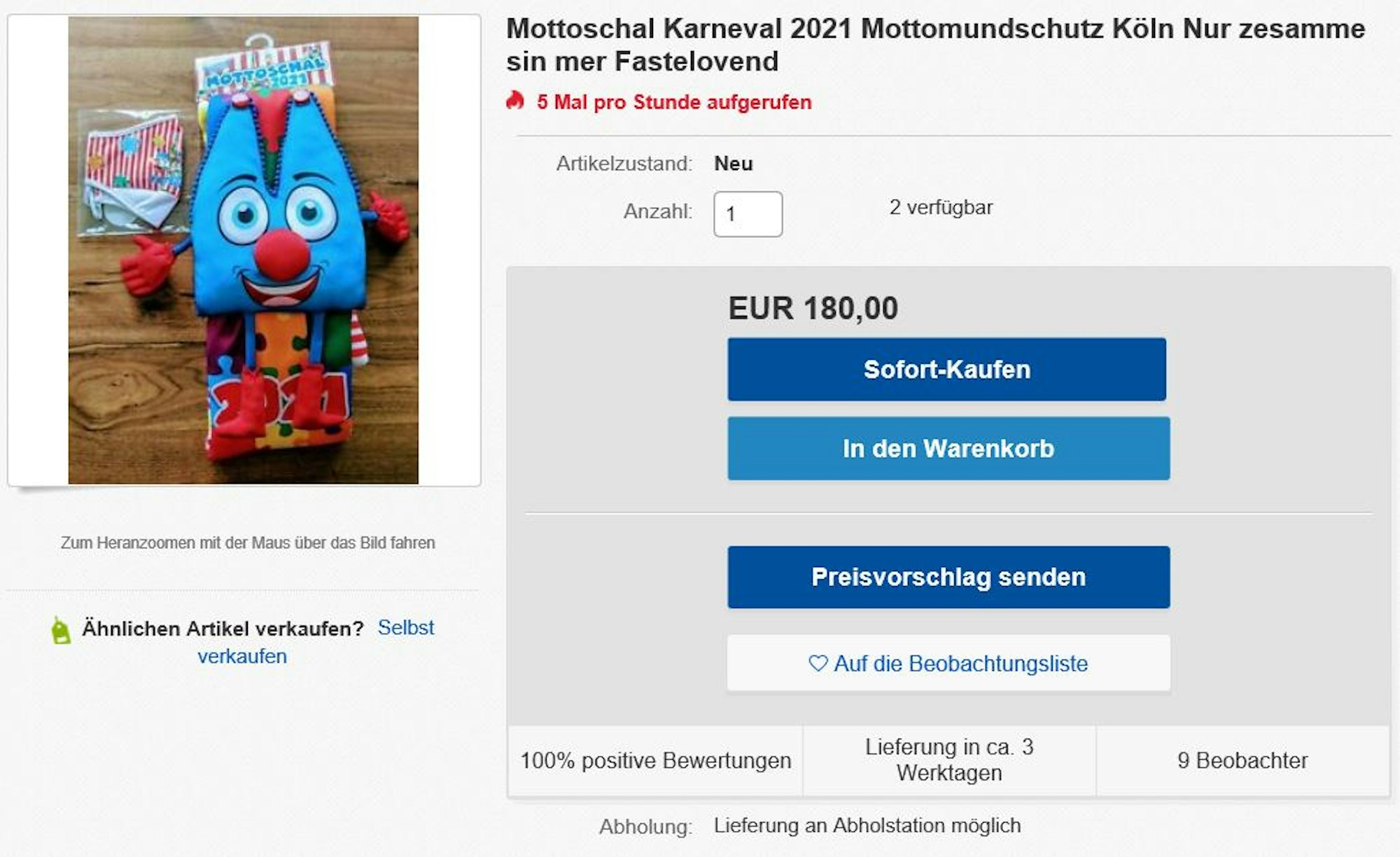 Kölner Mottoschal auf Ebay für 180 Euro im Angebot