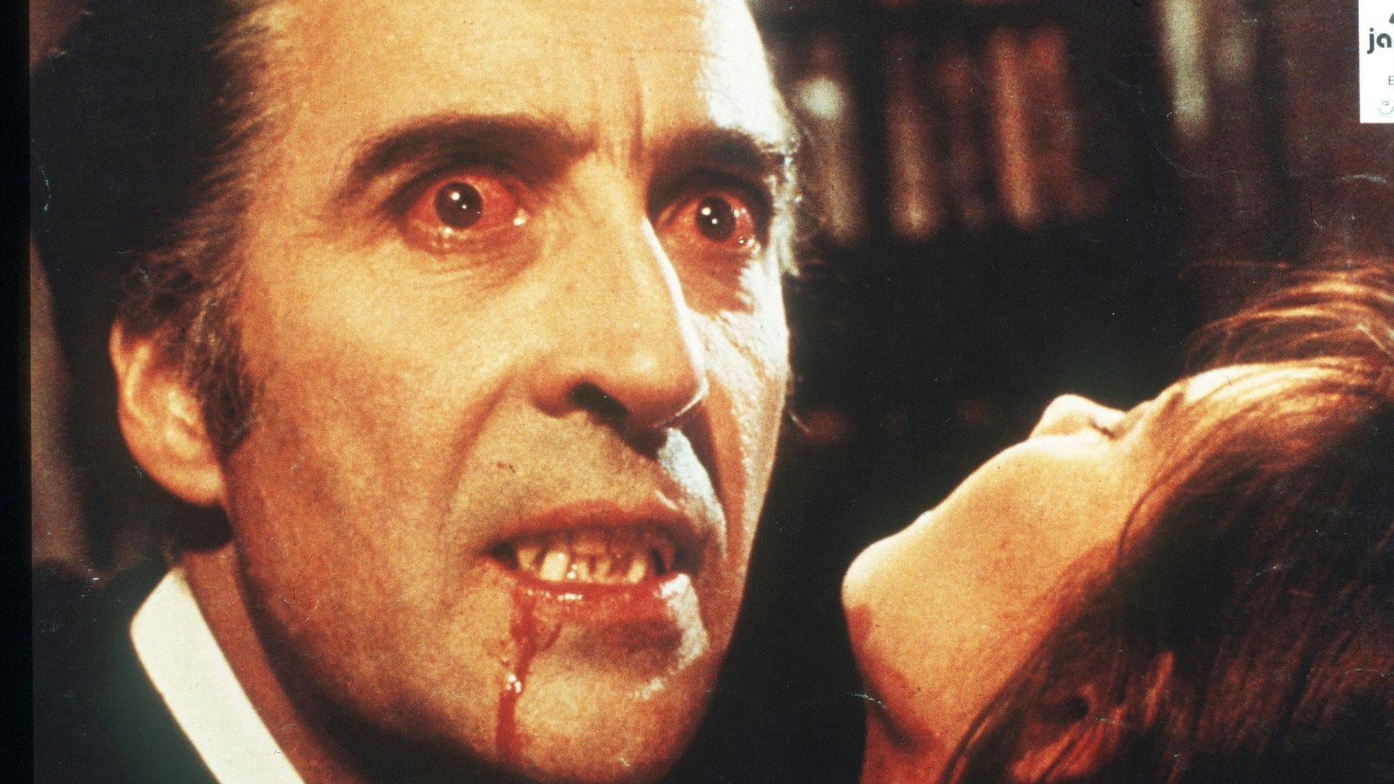 Schauspieler Christopher Lee in der Rolle des Blutsaugers Dracula.
