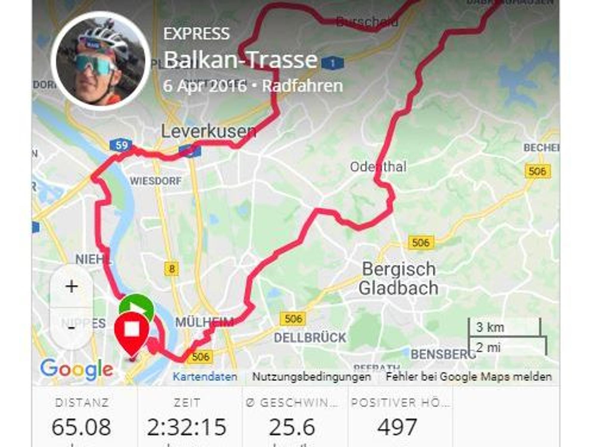 Karte zeigt eine Route an.
