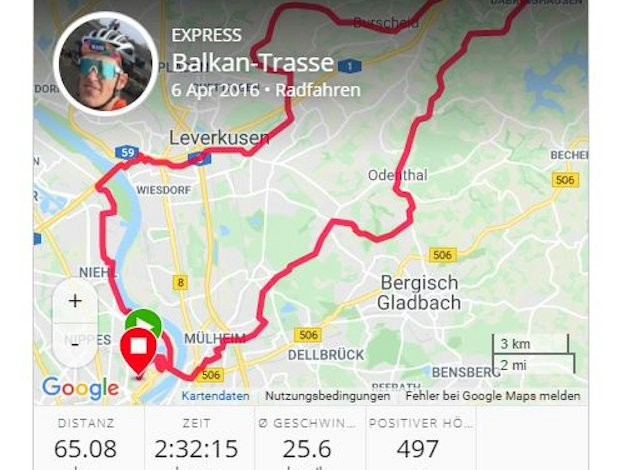 Karte zeigt eine Route an.