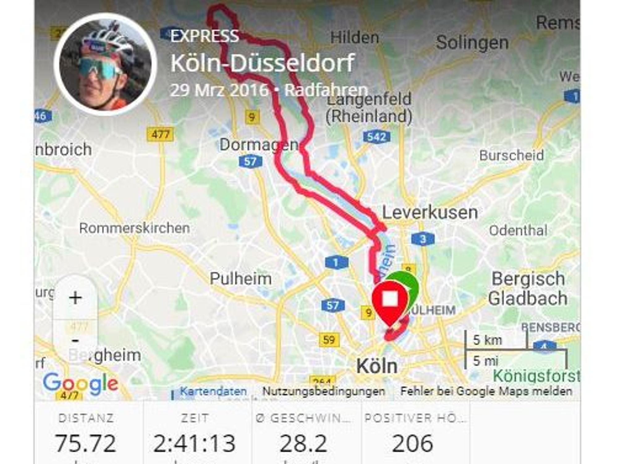 Karte zeigt eine Route an.
