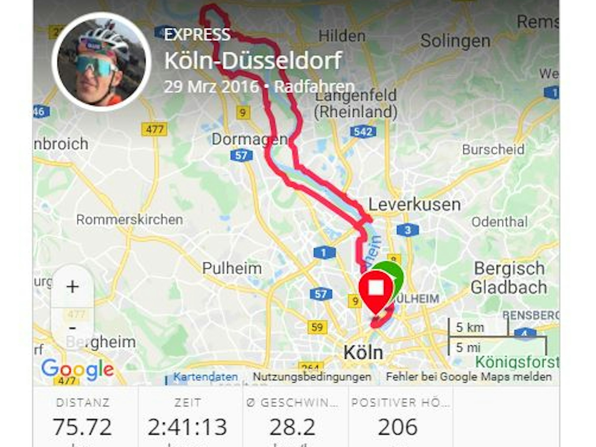 Karte zeigt eine Route an.