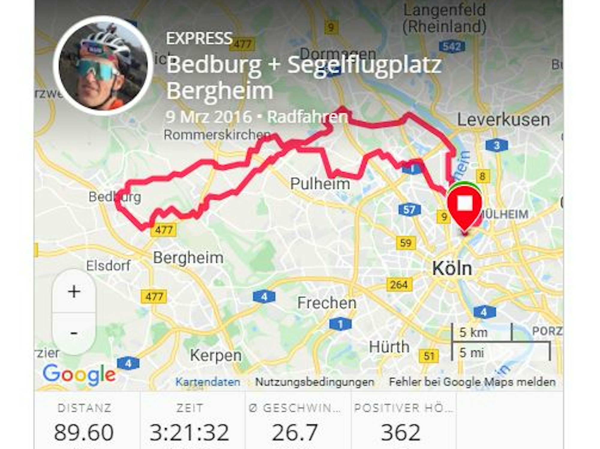 Karte zeigt eine Route an.