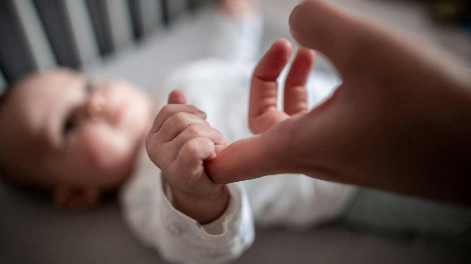 Baby hält die Hand